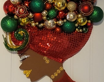 Red, Gold, and Green Diva Festive Wreath/ Afrocentric Wreath