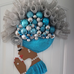 Bleu and Silver Wall and Door Wreath/ Praying Diva Wreath