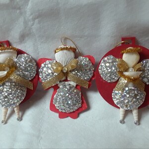 Set of Three Seashell Rhinestone Angel Ornament