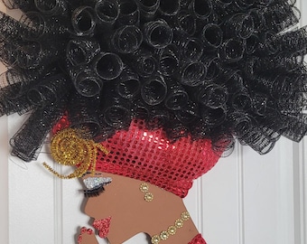 Praying Diva Wreath,  Red and  Black  Wreath