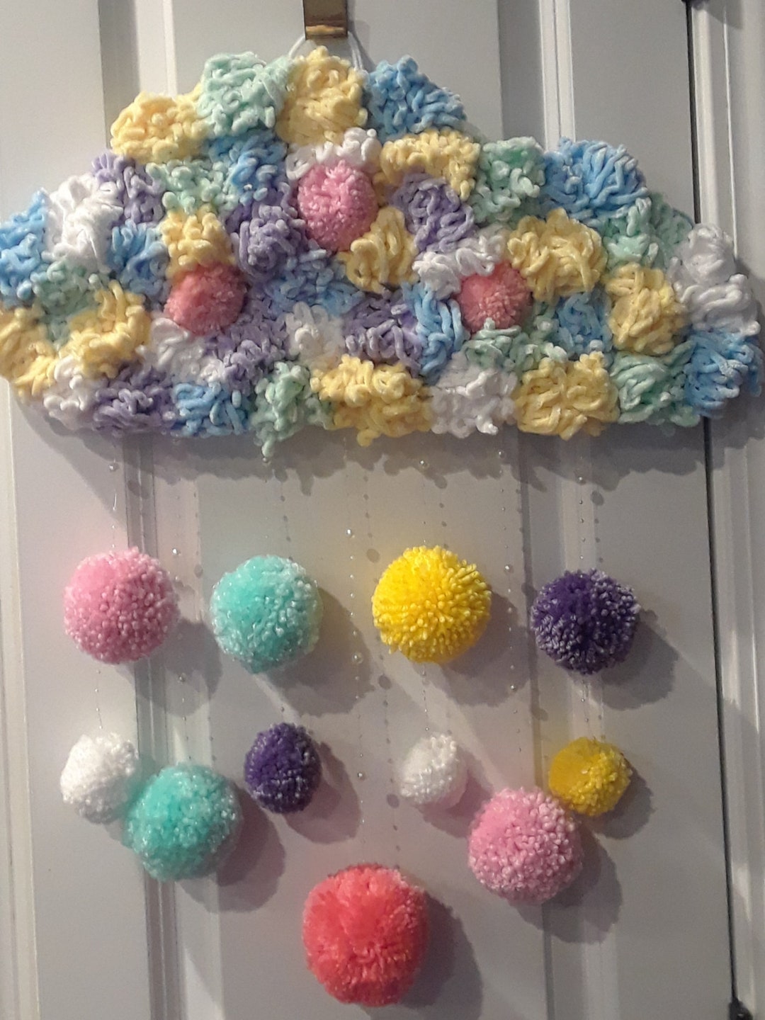Nursery Cloud Wall Hanging, Yarn Wall Hanging, Pompom Wall Hanging Etsy