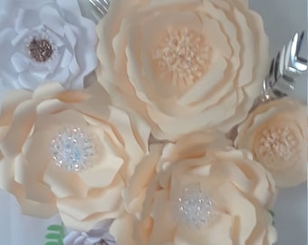 Set Of Five Mixed Sized Paper Flowers