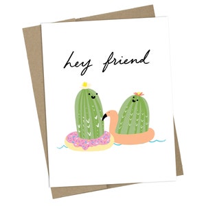 Summer Greeting Card, Cacti Floatie Card, Friendship Card, Hey Friend Card