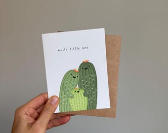 Cacti Baby Card, New Baby Greeting Card, Succulents, Hello Little One, Plant Mom, Plant Dad