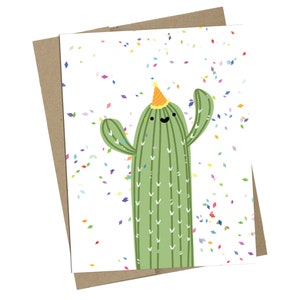 Cartão de comemoração, aniversário, parabéns, parabéns, festa de confete, cartão de cactos