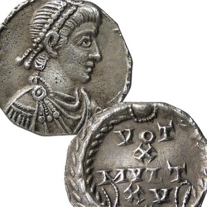 Arcadius / VOT X MVLT XV within Wreath. Milan Mint Authentic Anceint Roman Empire Silver Siliqua Coin