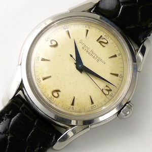 GIRARD-PERREGAUX Gyromatic All Stainless Steel. Vintage Mens Automatic Watch Gun Metal Blue Hands