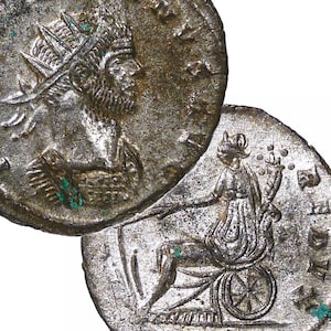 AURELIAN/FORTVNA Redvx, Fortuna seated on Wheel and holding Rudder, Cornucopia. Original Silvering! Antoninianus Roman Empire Coin XF 271 ad