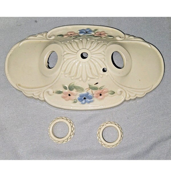 VIntage FLORAL White Porcelain Flush Mount Ceiling LIGHT - OVAL - 1930's