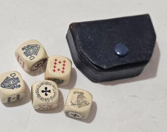 Vintage Poker Dice w/Case CIE GLE Transatlantique France Line
