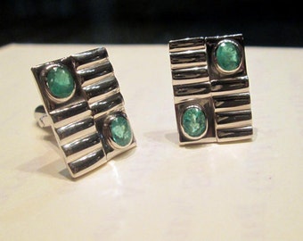 Cufflinks Men's Cufflinks 925 sterling silver with natural Emerald Gemstone Men's Cufflinks