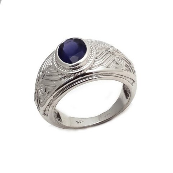 Men's Ring 925 Sterling Silver Water Sapphire iolite | Etsy