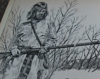 Vintage DANIEL BOONE BOOK, tales of the Colonial frontier. 1984 children's history with wonderful pencil sketch illustrations.