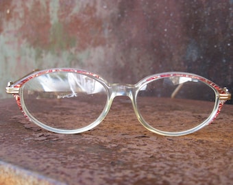 Vintage FRENCH BOHO EYEGLASSES, retro eye wear with enamel flower design. 1980s Ladies tortoiseshell cateye glasses.