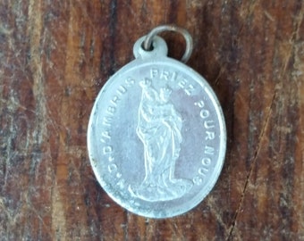 Vintage FRENCH MOTHER and CHILD Prayer Pendant of Virgin Mary and baby Jesus from the Sanctuary de Notre Dame d'Ambrus.