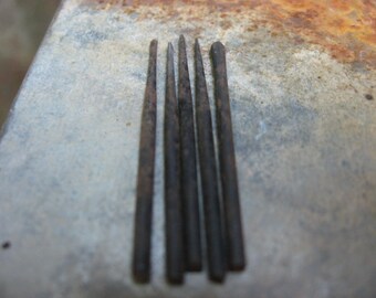 1930s TINY DRILL BITS for hand held egg beater style drill, 4 cm/1.5 inches long. French vintage workshop or jewellery making tool.