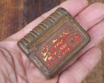 Antique FRENCH MATCH BOX Tin, book shaped with Striker Plate. Old tobacciana collector memorabilia.