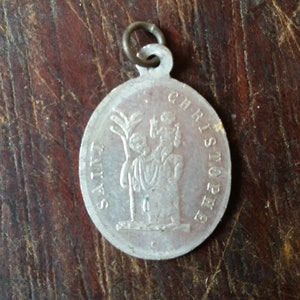1940s SAINT CHRISTOPHER CHARM protection from accidents. French vintage religious charm or prayer pendant.
