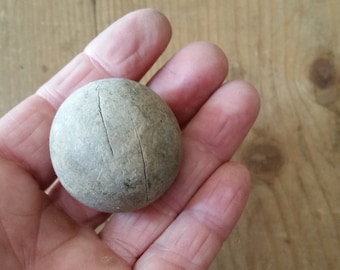 Vintage FRENCH WOOD MARBLE, Petanque Jack, archeological dig find of hand tooled game ball.