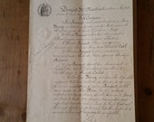 1899 FRENCH LEGAL DOCUMENT of beautiful calligraphy. Fine ink pen hand writing antique ephemera with Notary seal.