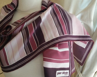 Vintage FRENCH STRIPED SCARF by Pier Olivier from Paris. Varying purple, mauve, pink and white stripe pattern.