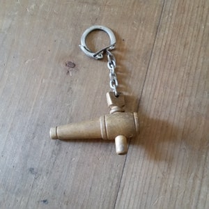 Vintage WINE BARREL TAP Keyring in oak from France. Tiny French functioning wooden winemaker cellar spigot.