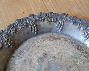 Vintage FRENCH WINE COASTER with bunch of grapes and vine leaves decoration. Bottle tray table decor, or use on vanity.