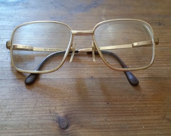 Vintage FRENCH BOHO STYLE Eyeglasses, square lenses, with classic gold metal frames, unisex, made in France.