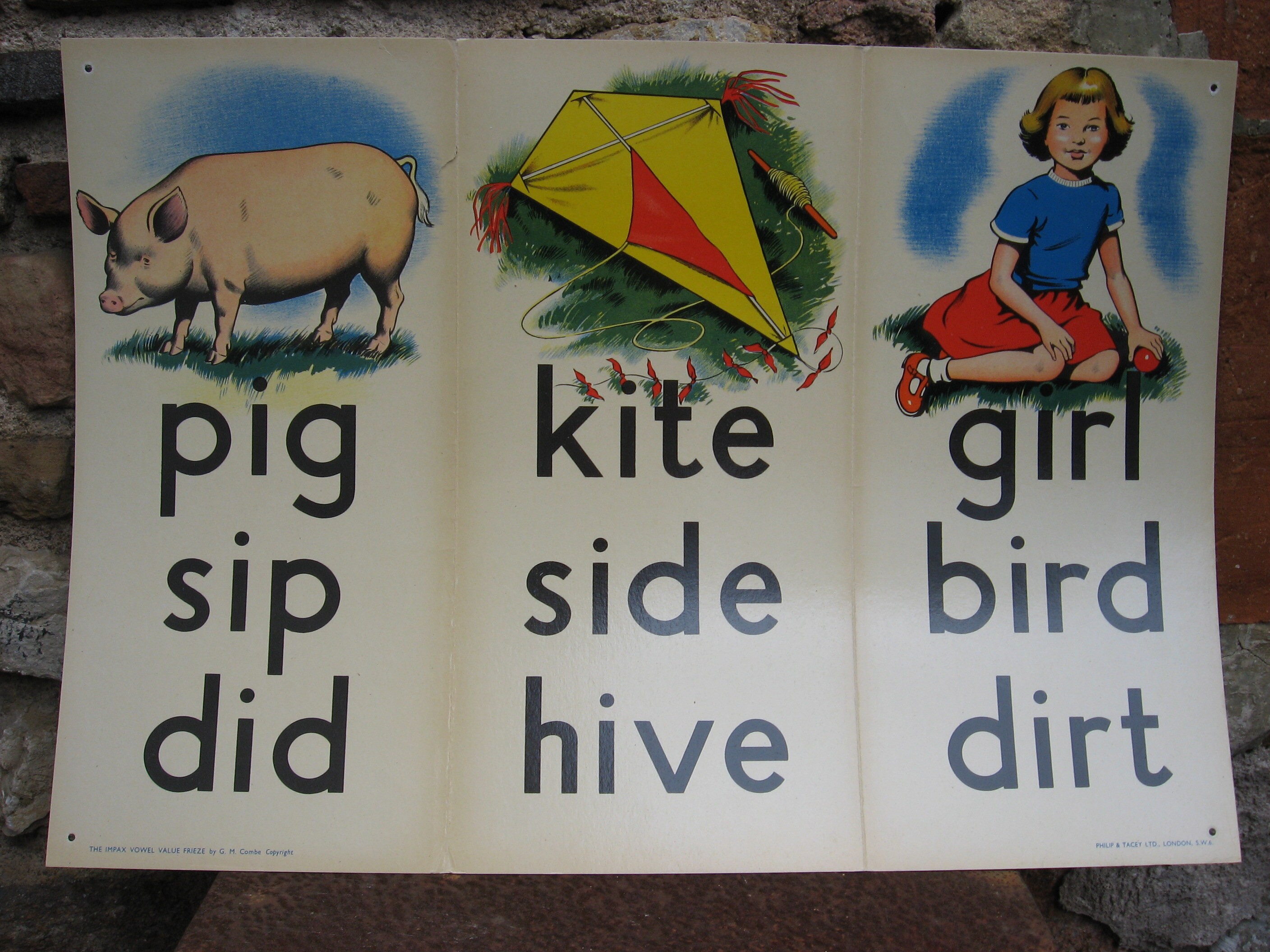 CARTEL PARA HABITACIÓN INFANTIL DE LOS AÑOS 60. Divertido póster educativo de estilo rural con ilustraciones y palabras retro.