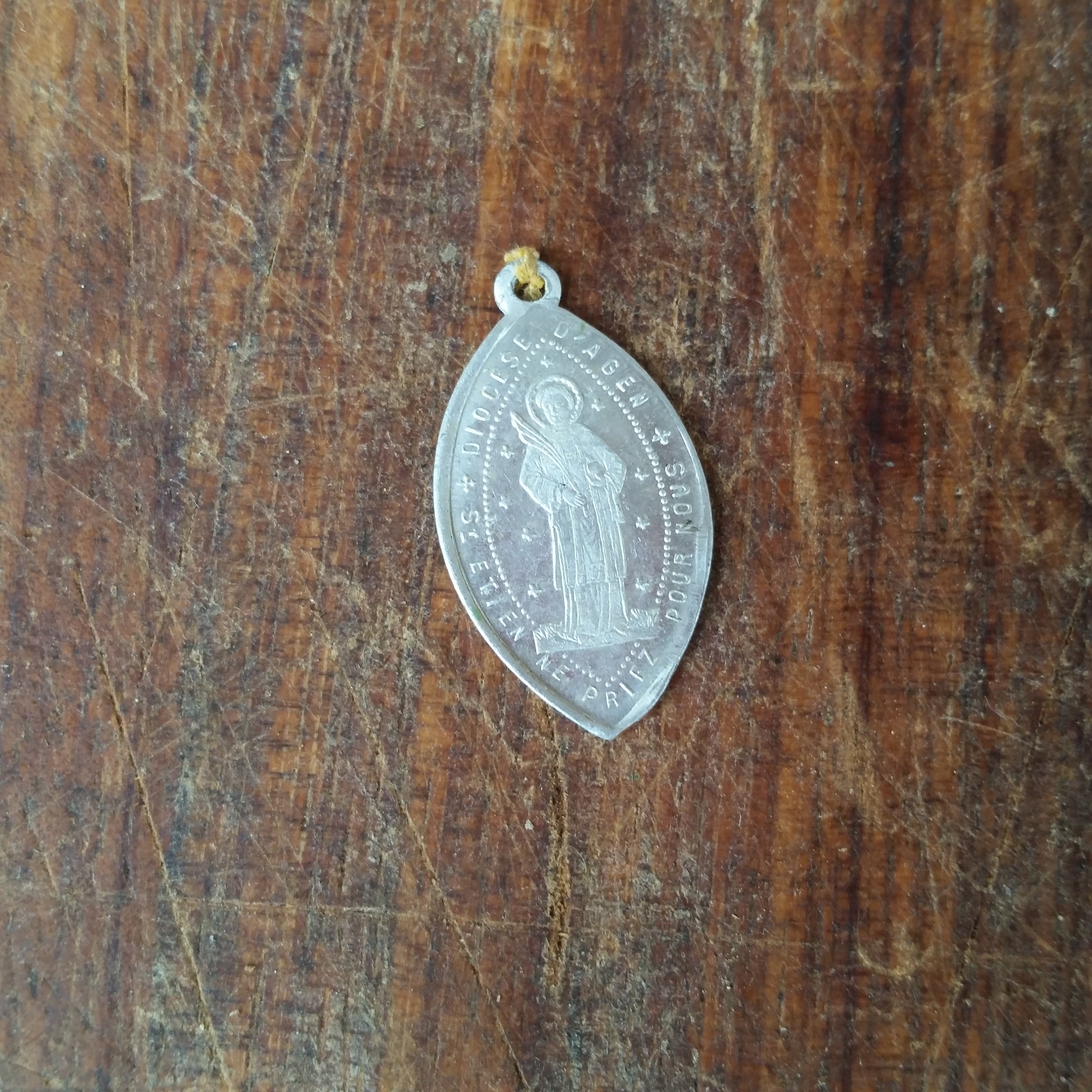 Saint Etienne/Stephen Pendentif de Prière Saint et Stephen Des Années 1950 France. Vintage Priez Pou