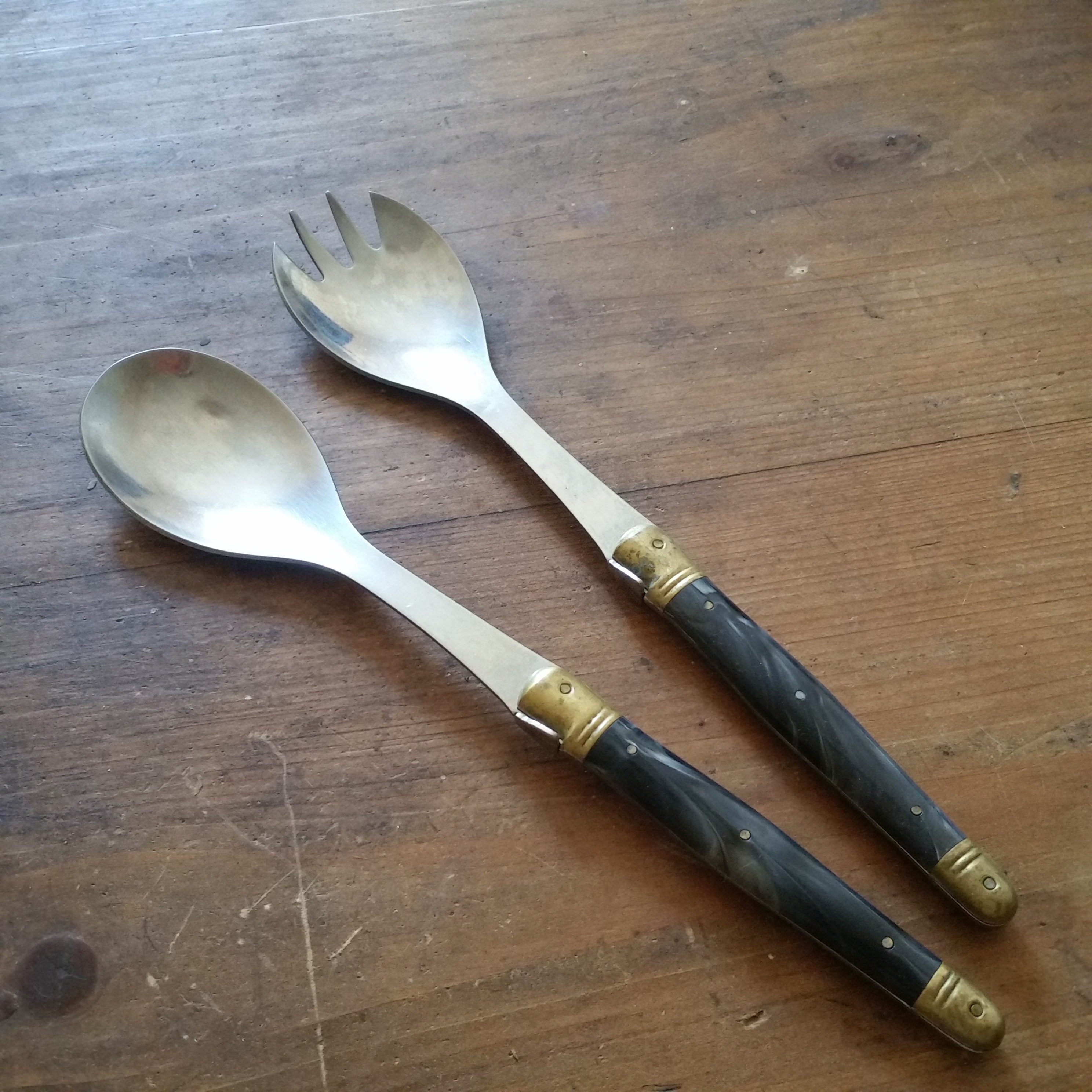 Vintage Français Laguiole Salad Ustensiles, Fourchette et Cuillère avec Poignées Classiques Célèbre 