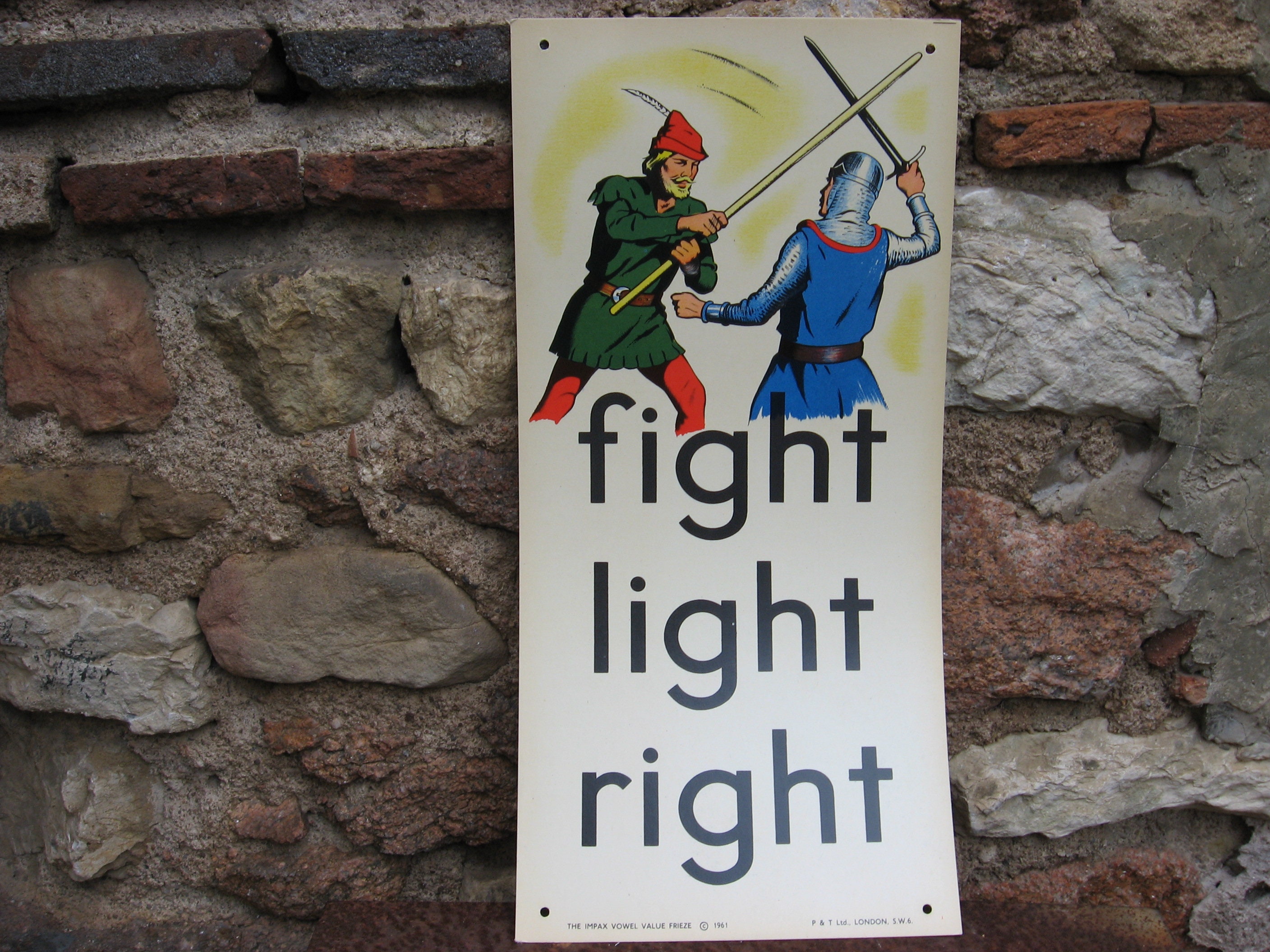 Affiche Robin Hood Des Années 1960 avec Apprentissage de Mots Anglais Rimés et d'œuvres d'art Rétro.