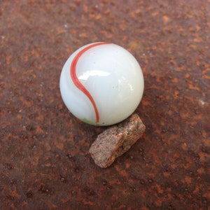 1950s GAME of MARBLES COLLECTOR large sized, hand blown white with color swirls.