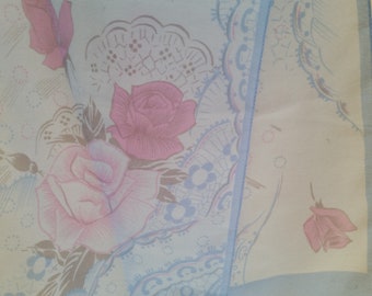 Vintage DELICATE ROSES SCARF by Gil de Losne of Paris. French altnerative bouquet of flowers neckerchief or hair tie.