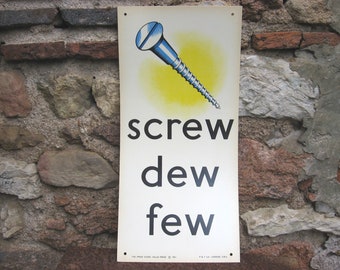 1960s WORKSHOP TOOL POSTER for man cave or office wall. Vintage screw artwork and English rhyming words unframed picture.