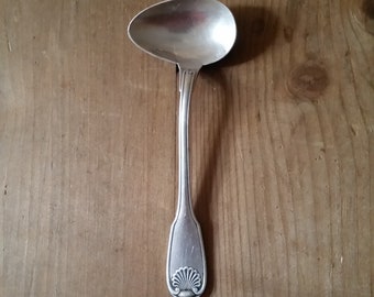 Vintage FRENCH SILVER LADLE from Maison Christofle, baby feeding spoon, or small gravy sauce server. Vendome scallop pattern