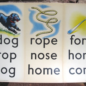 THUISSCHOOLPOSTER jaren 60 met retro-kunstwerk en Engelse woorden. Vintage educatieve wandhanger voor hondenliefhebber.