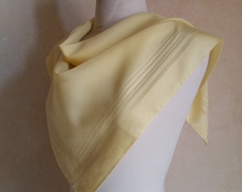 Vintage SPRING LEMON SCARF in French chiffon with satin edges. 1980s diaphanous solid color neckerchief, hair or handbag tie.