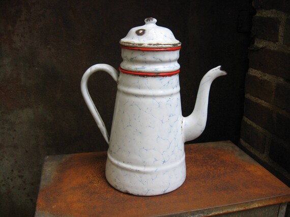 white porcelain farmhouse dining Vintage coffee pot rustic kitchen farmhouse kitchen brown coffee pot made in Germany vintage