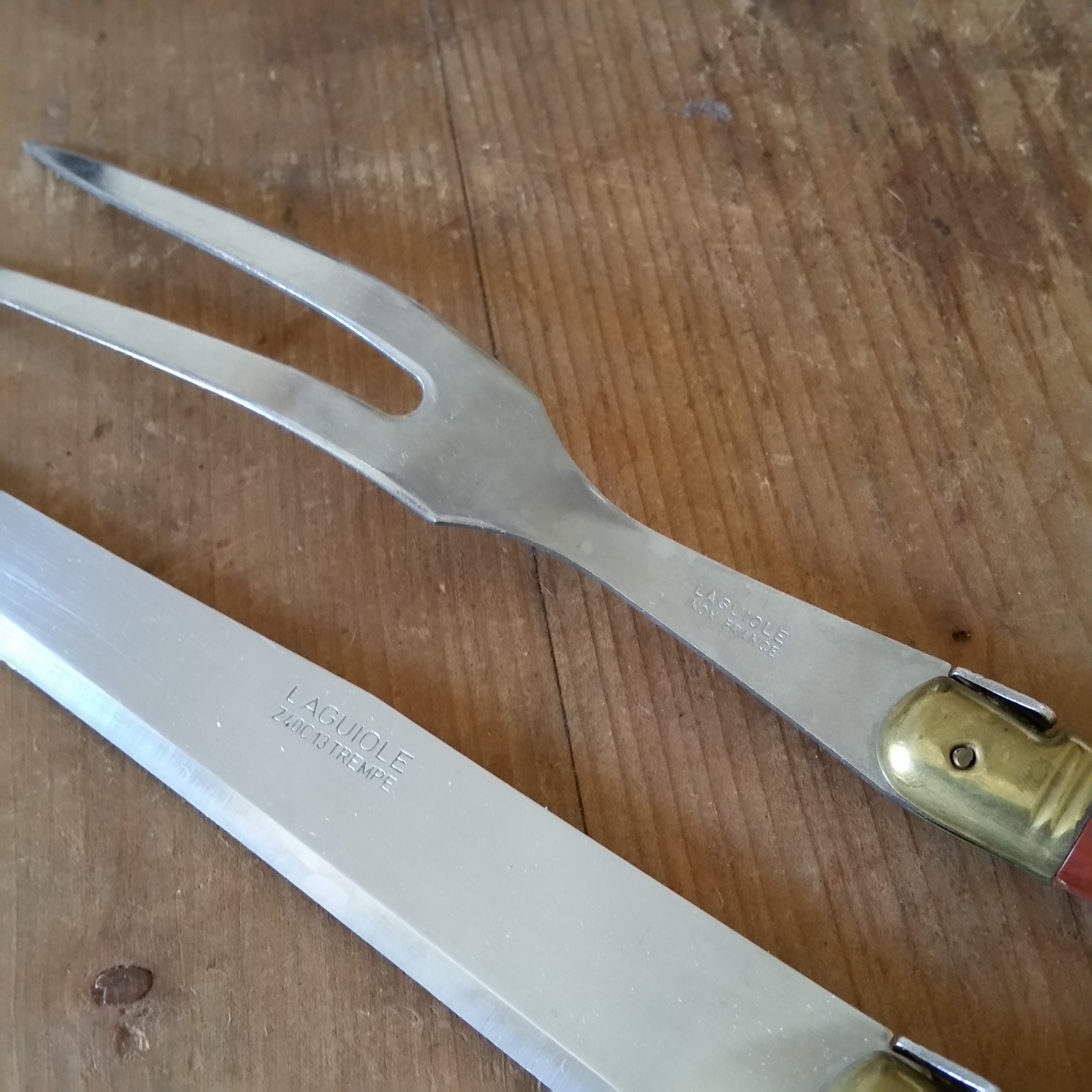 Bestrooi hun Verlammen Vintage Franse Laguiole Carving Utensil Set groot mes en vork - Etsy België