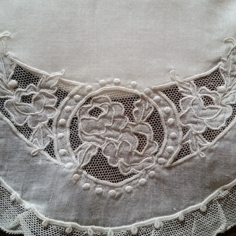 Edwardian ANTIQUE CHRISTENING BIB of French lace and linen. Perfect for special dinners, or as child's collar embelishment also. image 3