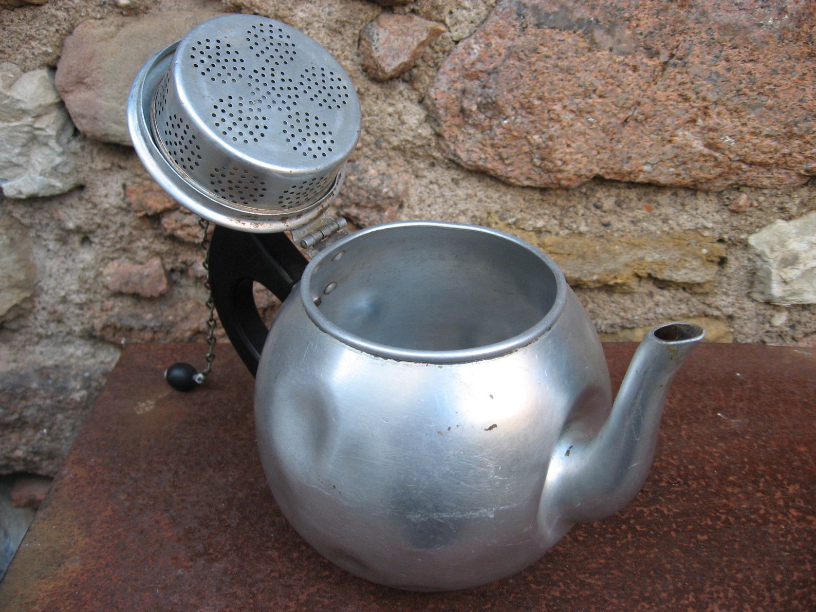 Vintage TEAPOT with STRAINER Priscilla ware. The basket is Etsy