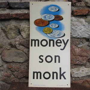 Vintage ENGLISH MONEY POSTER mit Shillings und Pence Artwork perfekt für das Retro Büro. 1960er Jahre englischsprachiger Wandbehang.
