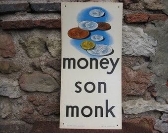 Vintage ENGLISH MONEY POSTER with shillings and pence artwork perfect for the retro office. 1960s English language wall hanging.