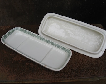 1920s COVERED SHAVING DISH by Boch Freres La Louviere. Art Deco vintage gentleman's stylish razor or soap storage with lid.