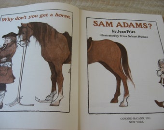 Vintage AMERICAN HISTORY BOOK of Colonial America with wonderful pencil sketch illustrations. Children's story about Sam Adams and his horse