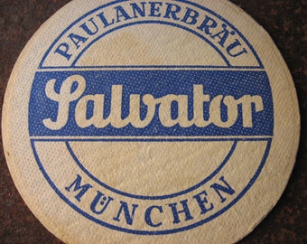 1960s GERMAN BEER MAT, Salvator Paulaner Brewery original vintage coaster, Munich Germany.