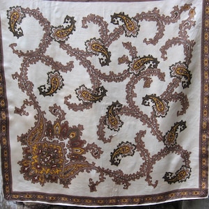 1950s PAISLEY FRENCH SCARF asymmetrical design in mid century style. A truly classic accessory from France.