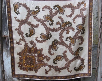 1950s PAISLEY FRENCH SCARF asymmetrical design in mid century style. A truly classic accessory from France.