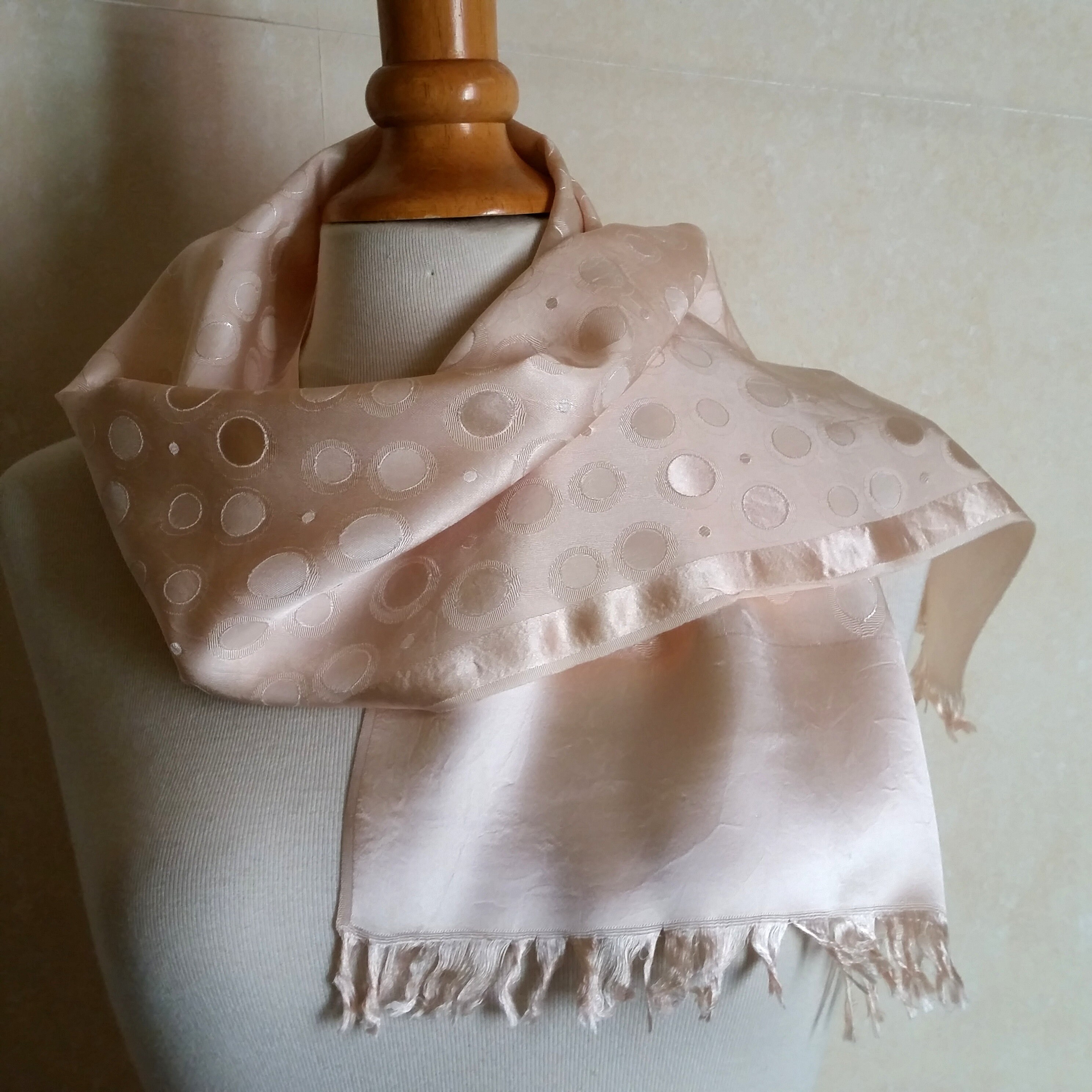小物 Mid-Century French Cotton Scarf 1950s FRENCH VINTAGE SCARF of Mid Century Modern Circles and Polka